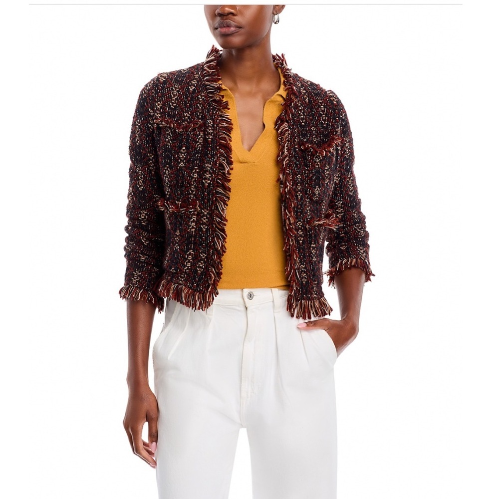 ALDO MARTINS Thru Fringed Knit Bomber Jacket‎ Camel Size Medium